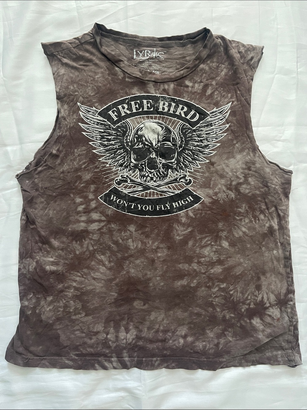 Free Bird Skull Wing Graphic Muscle Tee - Brown Tie-Dye